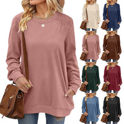 Fashion Long Sleeve Pullover Sweatshirt With Pockets Casual Loose Solid Color Top Womens Clothing