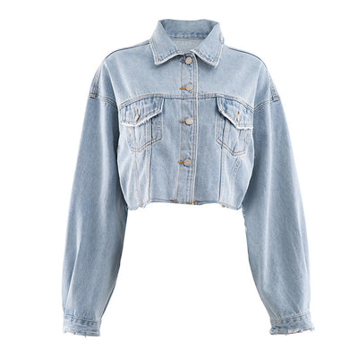 Autumn Europe And America Loose Short Distressed Denim Jacket