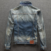 Autumn Retro Distressed Men's Denim Jacket Foreign Trade Jacket Slim Ripped Denim Jacket