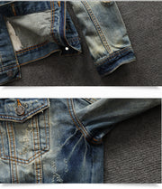 Autumn Retro Distressed Men's Denim Jacket Foreign Trade Jacket Slim Ripped Denim Jacket