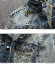 Autumn Retro Distressed Men's Denim Jacket Foreign Trade Jacket Slim Ripped Denim Jacket