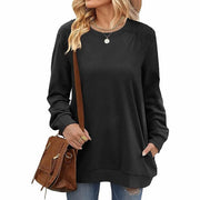 Fashion Long Sleeve Pullover Sweatshirt With Pockets Casual Loose Solid Color Top Womens Clothing