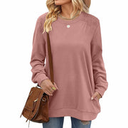 Fashion Long Sleeve Pullover Sweatshirt With Pockets Casual Loose Solid Color Top Womens Clothing